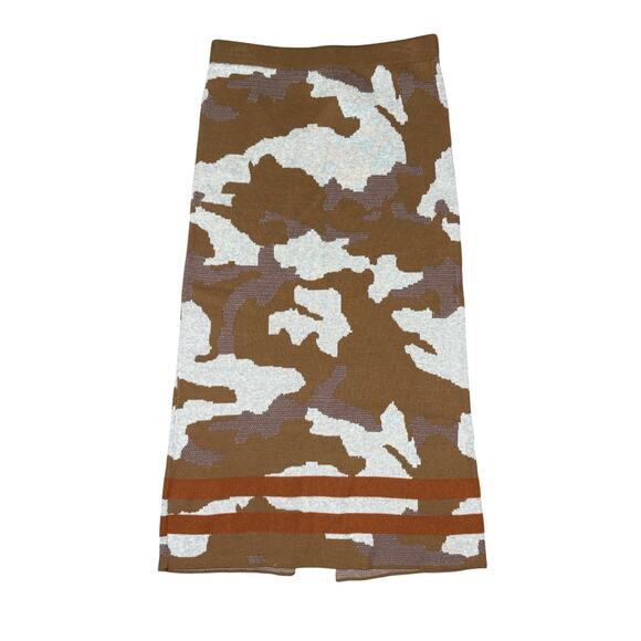 NWT Mystree Cate Camouflage Midi Sweater Skirt Women's Large Brown Camo - Picture 3 of 11